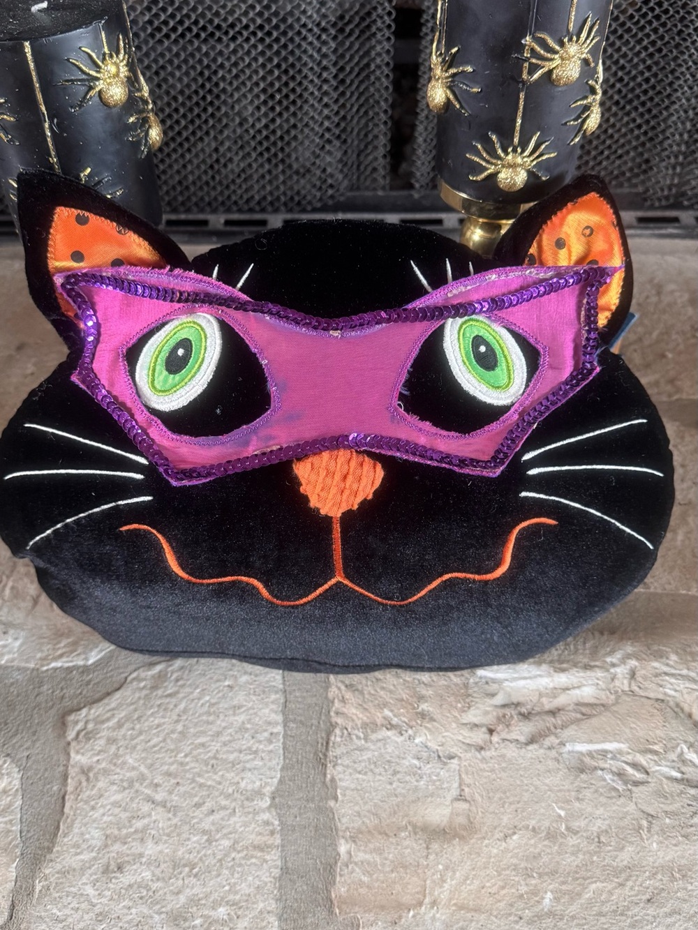 Black Cat Masquerade Mask Plush Pillow
